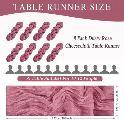 8 Pack Dusty Rose Cheesecloth Table Runner 17x108 inch Boho Gauze Cheese Cloth - Image 2