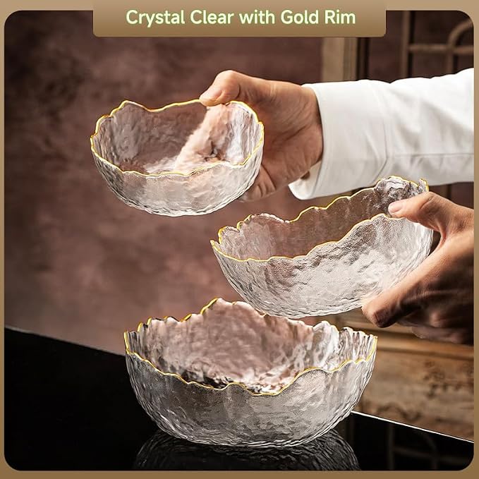 Glass Bowl for Salad Candy Fruit, Decorative Bowl-Crystal Clear Gold, 7.6" | - Image 5