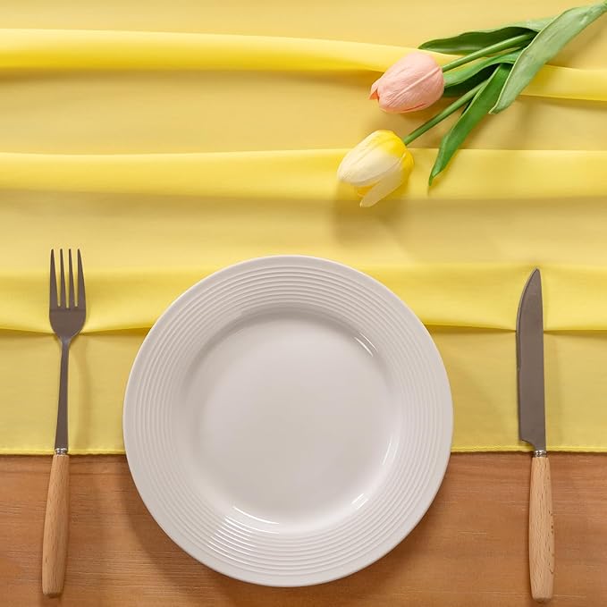 Yellow Chiffon Table Runner Summer Boho Wedding Birthday Party Decor | 14ft - Image 3