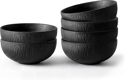 Bowl Set of 6, 20.4 oz Matte Marble Pattern Stoneware Soup Bowls | Black by KINGSTONE