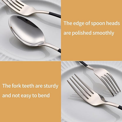 20-Piece Black Silverware Set 18/0 Stainless Steel Silverware Set Black Handle Cutlery Set Service for 4 Dinner Knives Forks Spoons Set Flatware Set Finish Dishwasher Safe