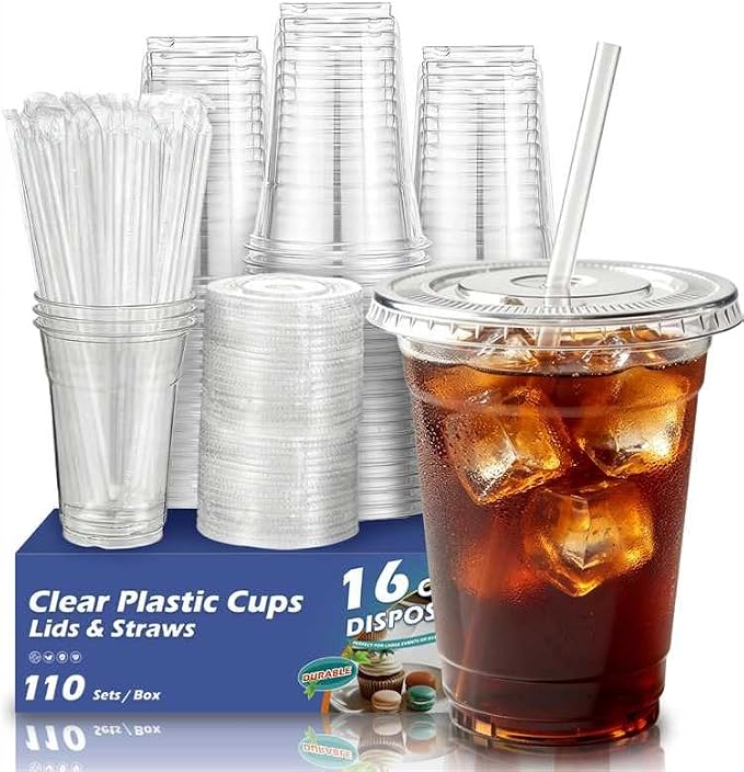 110 Pack 16 oz Disposable Clear Plastic Cups by VOATREE