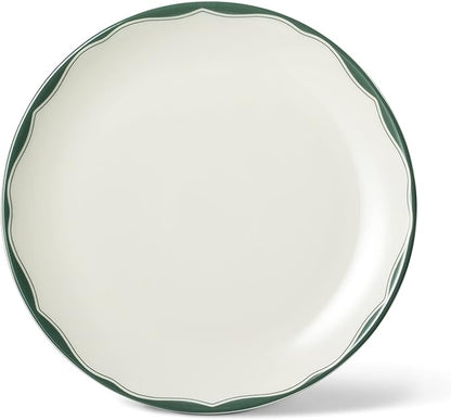 222 Fifth 12-Piece Porcelain Dinnerware Set for 4, White & Sage Green Plates and Bowls Set, Glossy Ceramic Dish Set with Detailed Floral Design, Microwave & Dishwasher Safe Dishes for Dining, Brittany