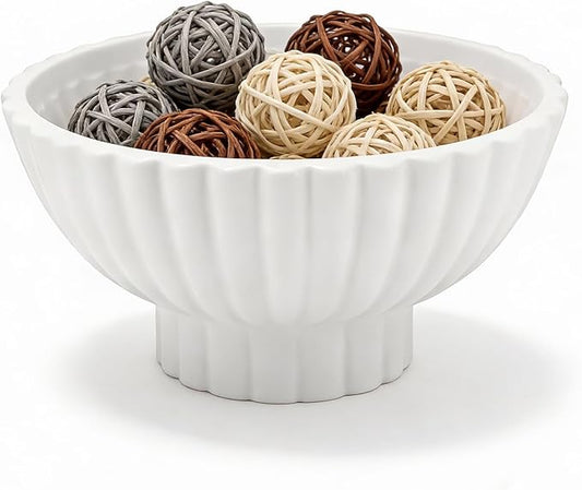 8 Inch White Ceramic Decorative Bowl Modern Small Footed Fruit Bowl Kitchen Counter Key Bowl for Home Decor, Ruffle Pedestal Centerpiece Bowls for Christmas Coffee Table