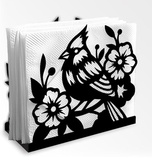 Cardinal Bird Decorative Black Metal Napkin Holder for Table, 4.9" x 4.5" x 1.9" Bird Flower Standing Napkin Holder for Home Kitchen Restaurant Picnic Party Coffee Bar Dining Room