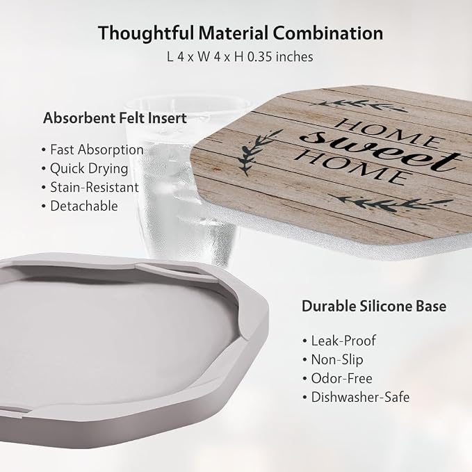 UMIRRO Absorbent Felt & Silicone Coasters Set of 6 - Image 3