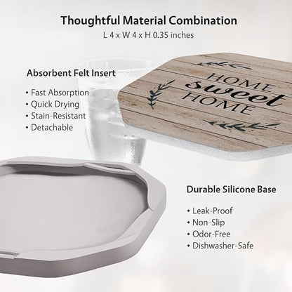 UMIRRO Absorbent Felt & Silicone Coasters Set of 6 - Image 3