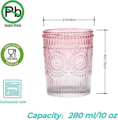 Amzcku Pink Drinking Glasses Set of 4, Vintage Glassware 10 oz- - Image 2