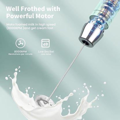 Maestri House Rechargeable Milk Frother with 3 Heads, LunaFro AS Handheld Electric Foam Maker Waterproof Detachable Stainless Steel Whisk Drink Mixer Foamer with Stand for Lattes, Cappuccino, Egg