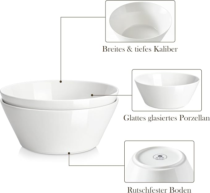 MALACASA 105 OZ Large Serving Bowls Ceramic Salad Soup Bowls Set of 2 | Deep - Image 6