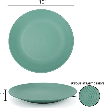 Homienly Wheat Straw Dinner Plates Set of 8, 10 Inch, Microwave and Dishwasher Safe, Unbreakable Kids Plates, 4 Colors (Multi), MS 01