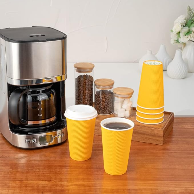 Restaurantware Ripple Wall Coffee Cups 500 Count 16 Ounce Insulated Yellow - Image 11