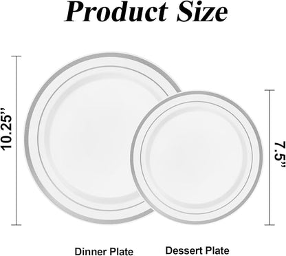 BESTSTAR 200PCS Silver Plastic Plates Set | 100 10.25 inch Dinner Plates and - Image 2