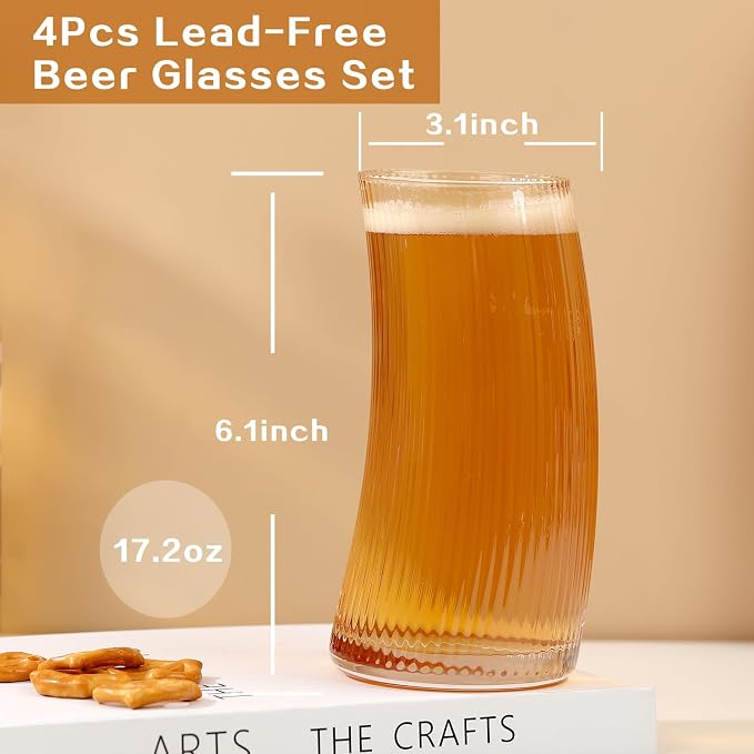 17.2oz Beer Glasses Set of 4, Large Beer Mugs - Image 2