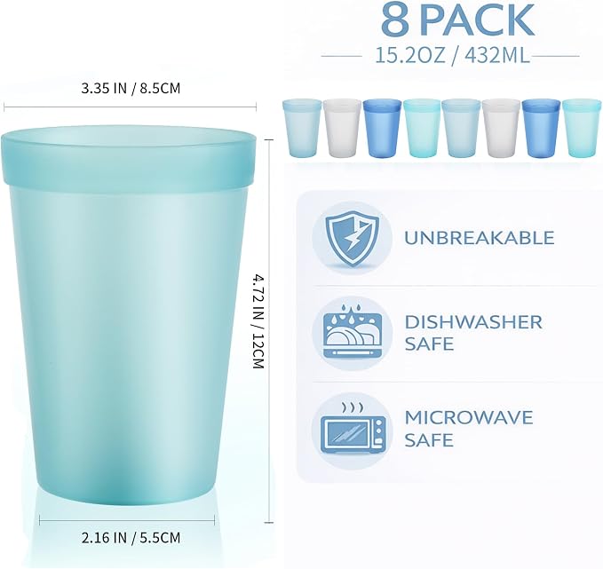 Blwan 8-Pack 15.2oz Plastic Cups, BPA-Free Reusable Drinking Cups, Unbreakable - Image 2
