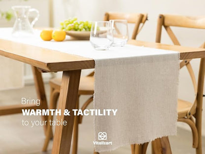 Vitalizart Beige Table Runner 14" x 90" Long Slub Texture Cotton Linen | Soft - Image 3