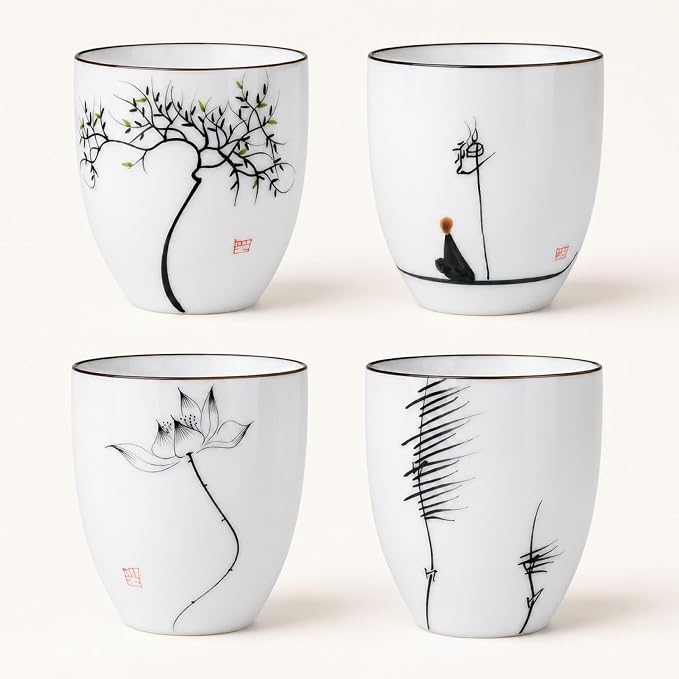 I-MART 4 Pcs Japanese Tea Cup Set, Chinese Style Ceramic Kung Fu Cups - Image 2