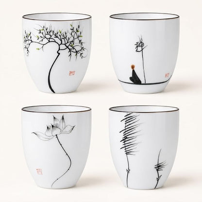 I-MART 4 Pcs Japanese Tea Cup Set, Chinese Style Ceramic Kung Fu Cups - Image 2