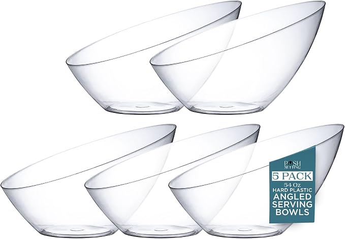 5 Pack White Angled Plastic Serving Bowl Disposable by PoshSetting