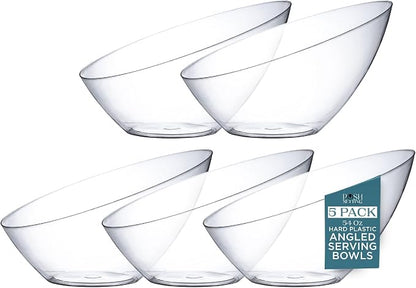 5 Pack White Angled Plastic Serving Bowl Disposable by PoshSetting