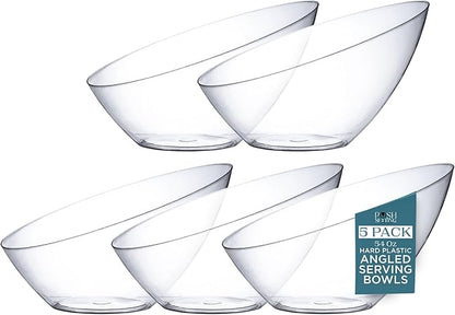 Posh Setting - Clear Plastic Serving Bowls for Party Angled Bowls Disposable Chip Bowls Candy Bowls for Party Table Salad and Fruit Bowls for Party Wedding Serving Bowls-Clear, 54 OZ, 5 Pack