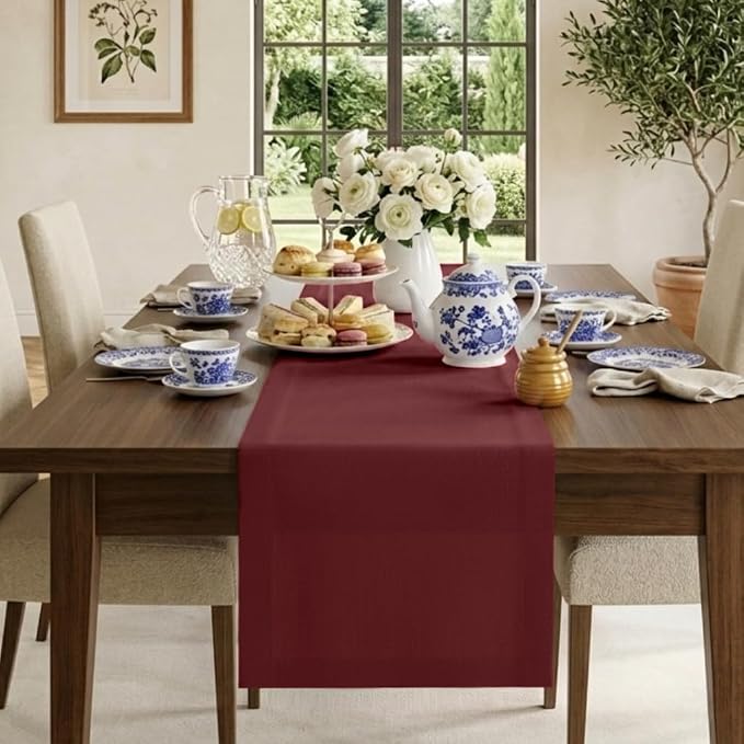 Classic Linen™ by D'Moksha Red Garnet Table Runner 132 Inches Long, 100% Pure by DMokshaHomes