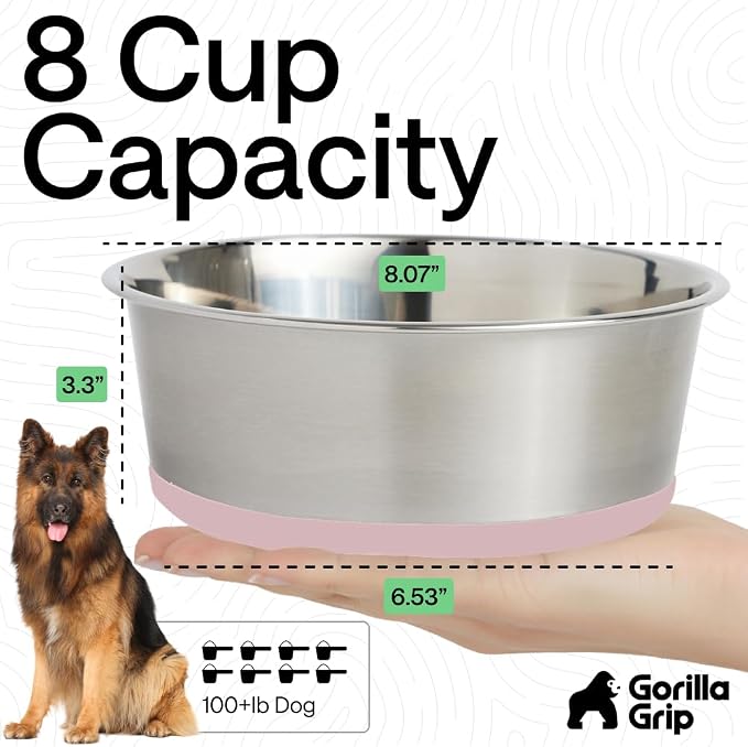 GORILLA GRIP Dog Bowls, Food Grade 304 Stainless Steel, Holds 8 Cups Each Food - Image 4