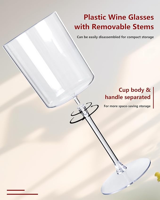 YOUBET 36Pack Plastic Wine Glasses - 10 oz Clear Disposable Wine Cups | Square - Image 6