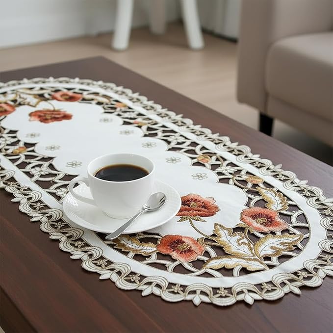 Arzoe Vintage European Flower Lace Table Runner Elegant Runners Cabinet Dining - Image 3