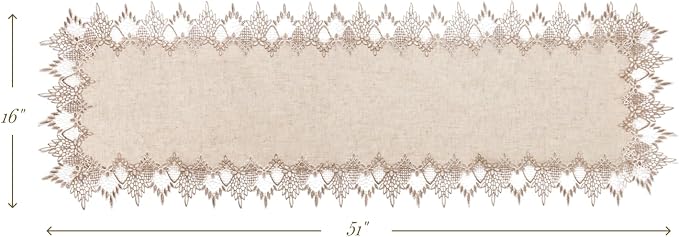 Phantomon Neutral Linen Table Runner 51 Inches Beige Embroidered Runner Lace - Image 5