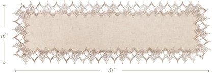 Phantomon Neutral Linen Table Runner 51 Inches Beige Embroidered Runner Lace - Image 5