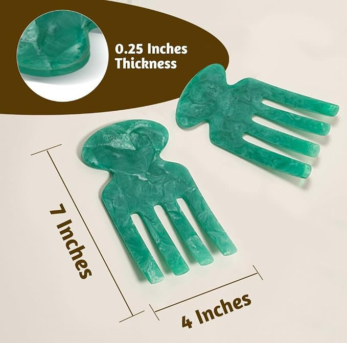 Folkulture Resin Salad Hands | Aqua Teal Serving Utensils Set of 2, 8 inch | - Image 3