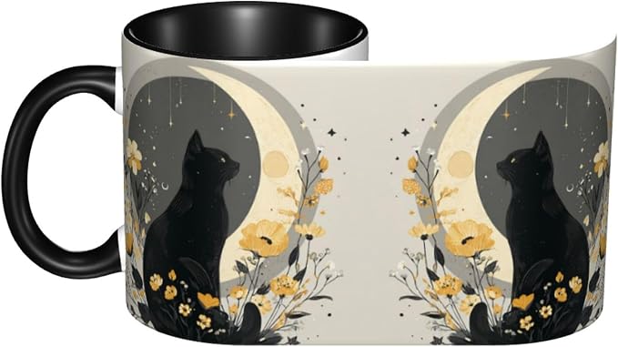 Yrebyou Cat and Moon Coffee Mug 11oz Ceramic Cup - Image 3