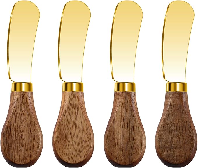 Gold Butter Spreader Knife Set of 4, Stainless Steel Blade by MLURCU