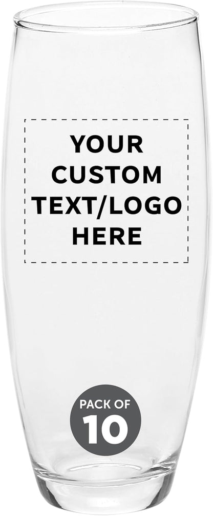 DISCOUNT PROMOS 10 ARC Stemless Champagne Flutes Set, 9 oz. - Customizable Text, Logo - Cachet, Glassware, Cocktails - Clear