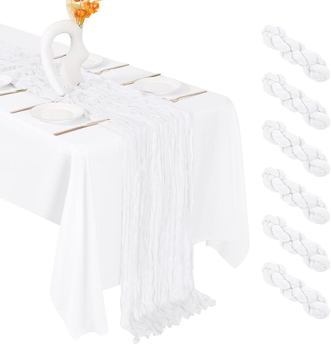 6 Pack White Cheesecloth Table Runner 20 x 120 Inch Gauze Table Runner Fabric by Unknown