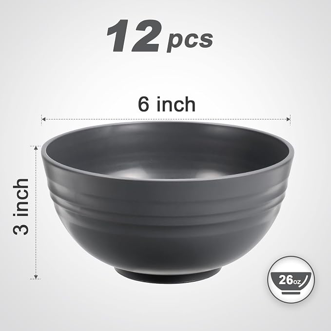 HEYCOME 12 Pcs Unbreakable Cereal Bowls Set, 26 Oz Wheat Straw Bowls Set - Image 2
