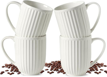 HASENSE Textured Large Coffee Mugs Set of 4, 16 Oz Ribbed Ceramic Cups by Hasense