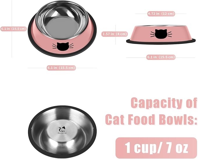 Serentive 2 Pcs Non-Slip Stainless Steel Small Cat Food Bowls - Image 2