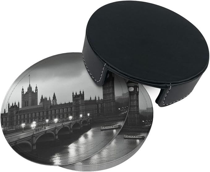 6Pcs PU Leather Coaster for Drinks, London Cup Coasters - Image 8
