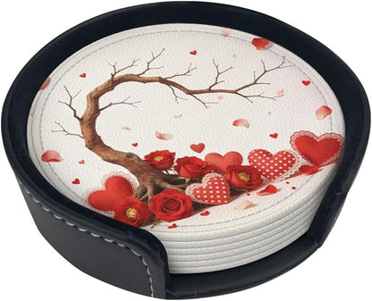 Love Hearts Tree of Life Leather Coasters Set of 6 by Nameapo
