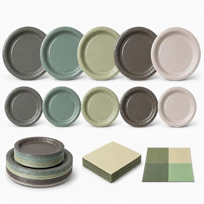 Sage Green and Beige Party Supplies, Disposable Dinner Plates, Dessert Plates by RVXHUA