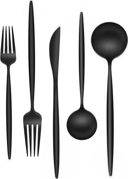 Matte Black Silverware Set 20 Piece, Wildone Stainless Steel Flatware Set by Wildone