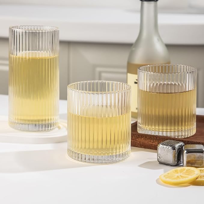 Ribbed Drinking Glasses 6pcs, 12oz and 10oz Glassware, Tumbler Glasses Cup Set - Image 8