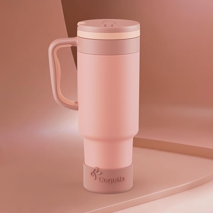 40 oz Insulated Tumbler with Handle and Push-Button Straw Lid, Stainless Steel - Image 2
