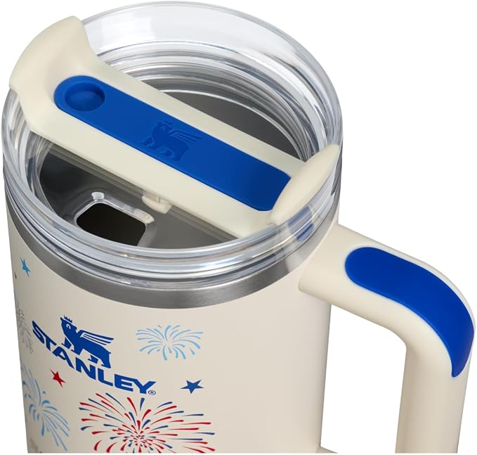 STANLEY Quencher H2.0 Flow State Tumbler, 40 oz, Cream Royal Fireworks | Handle - Image 2