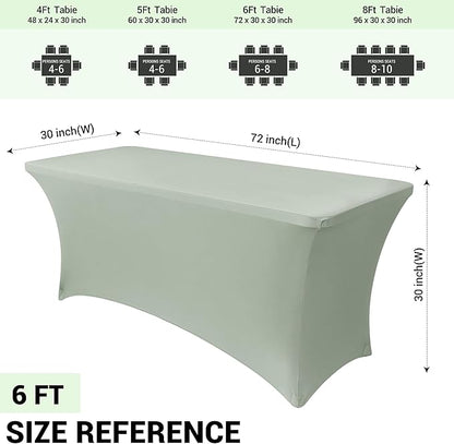 Obstal 6 Pack Stretch Spandex Table Covers for 6 Foot Tables - 6 FT Rectangular Fitted Tablecloth Protector for Wedding, Banquet, Party (Sage Green, 72'' Length x 30'' Width x 30'' Height)