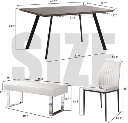 ZckyCine Modern 6-Piece Dining Table Set with Rectangular Wooden Dining Table, 4 Leather Dining Chairs and 1 Leather Stool, Suitable for 4-6 People