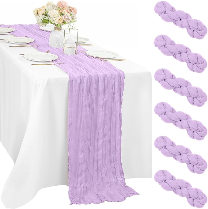 6 Pieces Lilac Cheesecloth Table Runner 10FT Pink Runner by Sunnyline