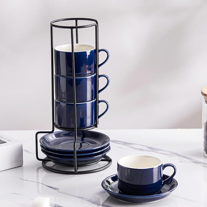 Espresso Cups Set of 4, 4oz Stackable Coffee Cups - Image 7